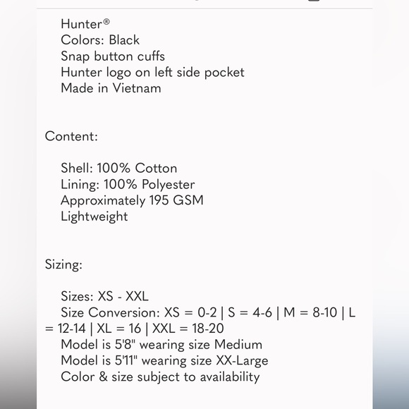 🔥NWT Hunter Ladies' Rain Jacket Size Large Black water repellent - Picture 10 of 10